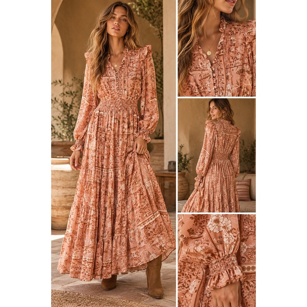 Dress Forum Fall Boho Lined Maxi Dress (MSRP: $118) Small